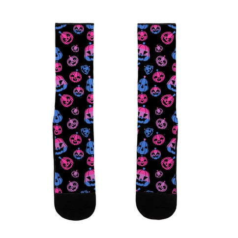 Bisexual Pride Jack-o'-Lanterns Pattern Socks