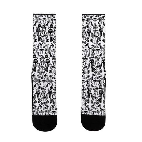 Black on White Mushroom Pattern Socks