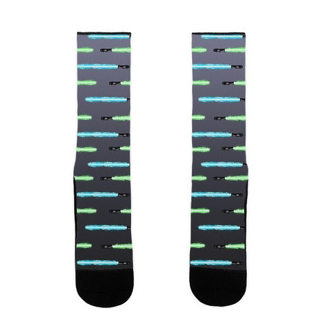 Blue and Green Lightsaber Pattern Socks