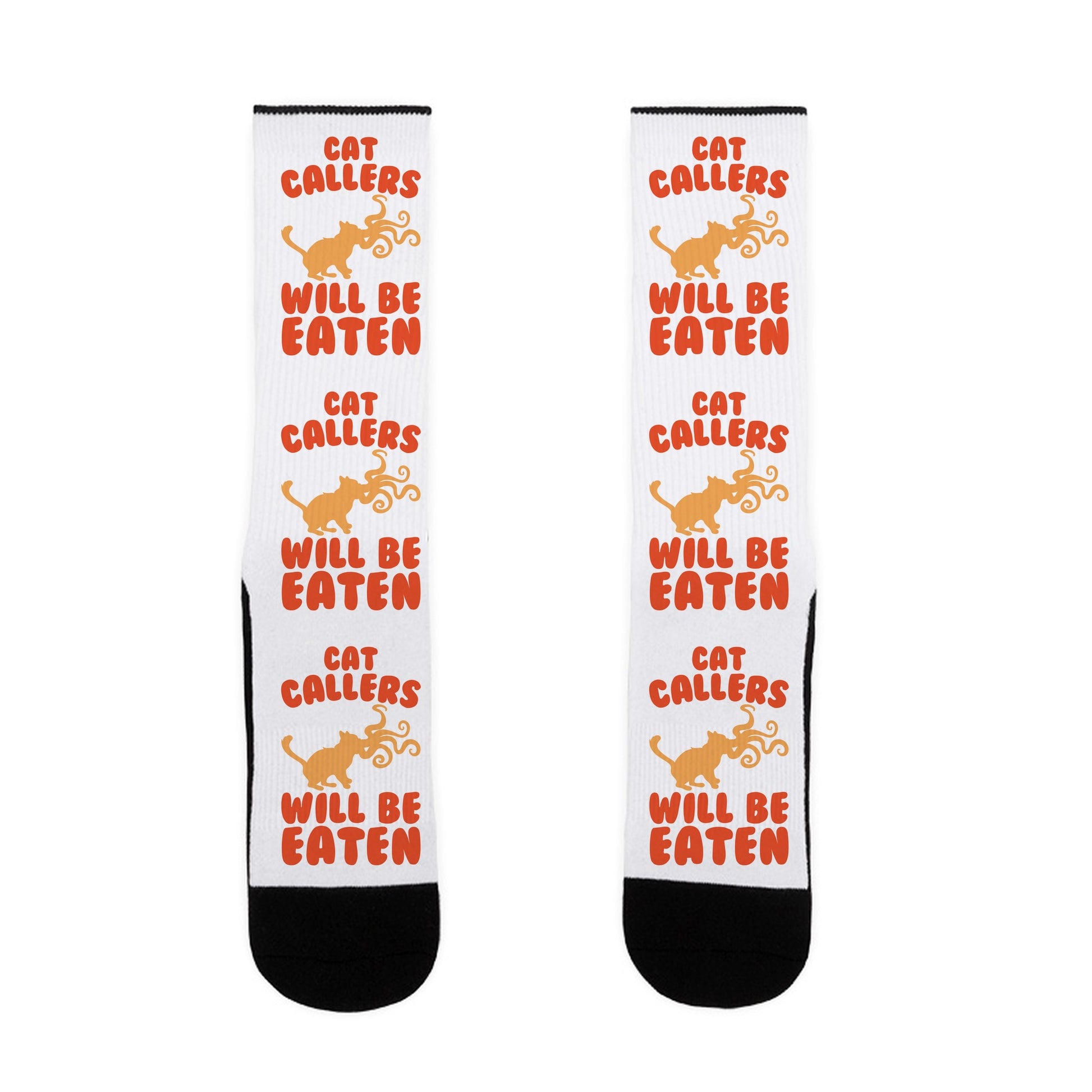 Cat Callers Will Be Eaten Parody White Print Socks