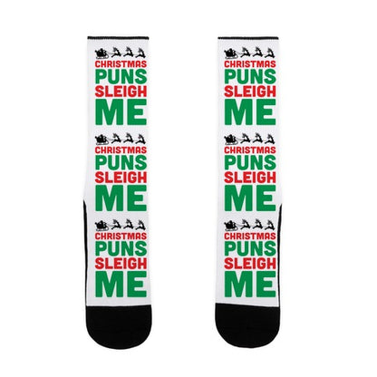 Christmas Puns Sleigh Me Socks