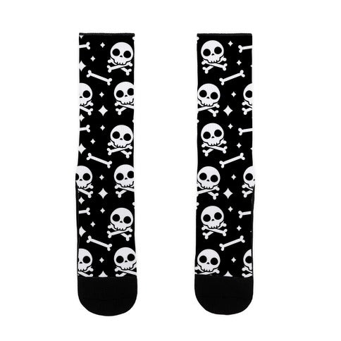 Cute Skull N' Bones Pattern (Black) Socks