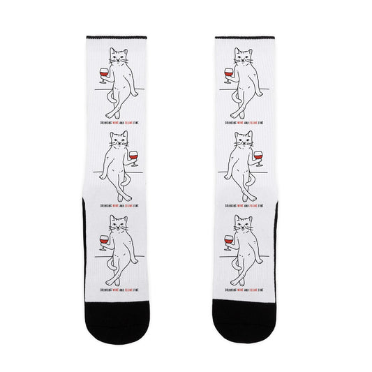 Drinking Wine And Feline Fine Socks