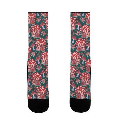 Fairy Mushroom House Pattern Socks