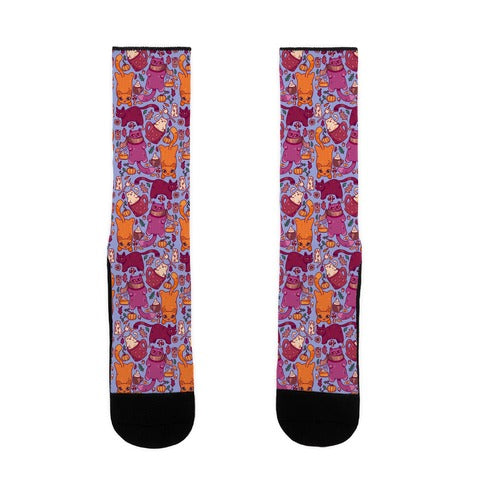 Fall Cats Pattern Socks