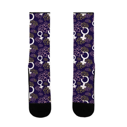 Feminist Symbol and Lotus Flowers Pattern Socks