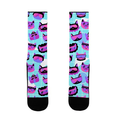 Gnarly Snowboard Cats  Socks