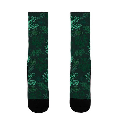 Green Herbs Pattern Socks