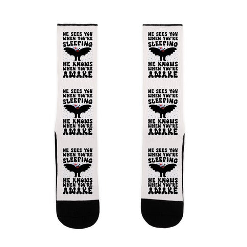 He Sees You When You're Sleeping Mothman Parody Socks