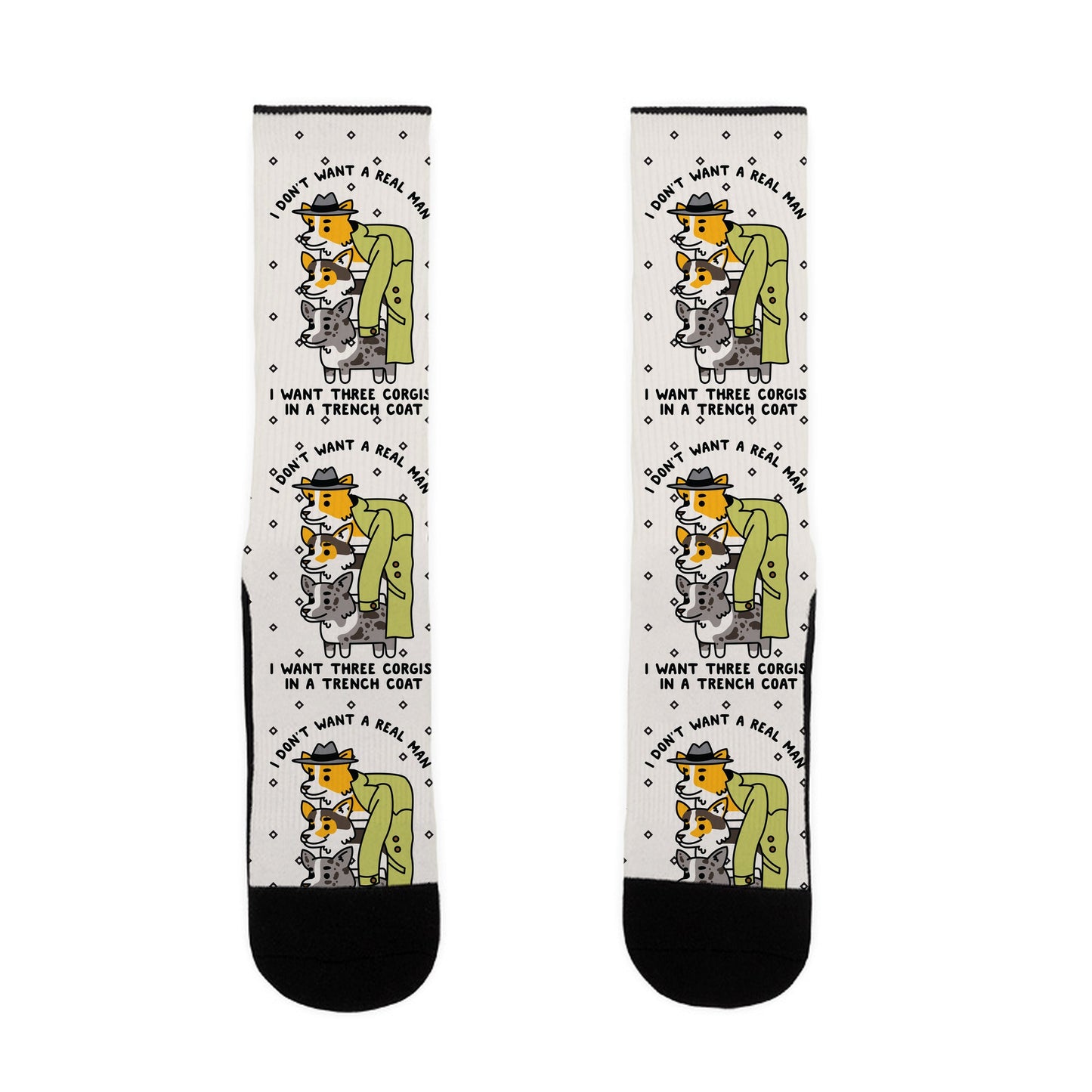 I Don't Want a Real Man I want 3 Corgis in a Trench Coat Socks