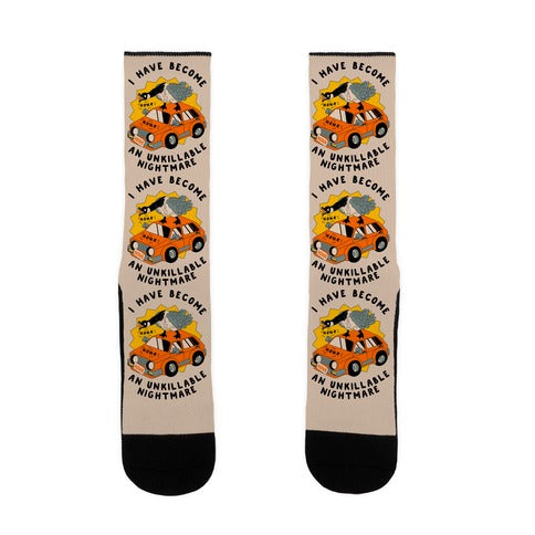 I Have Become An Unkillable Nightmare (Goose On a Car) Socks