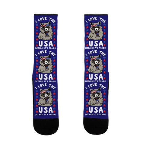 I Love USA Because It's Trash Racoon Socks