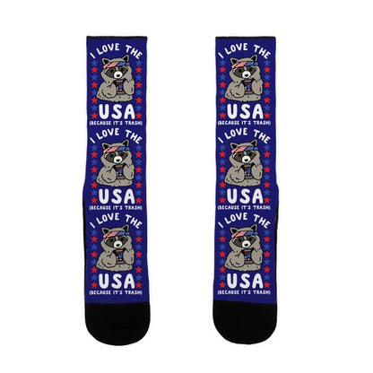 I Love USA Because It's Trash Racoon Socks