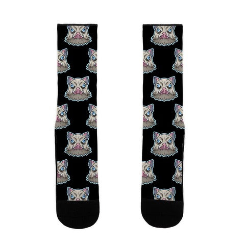 Inosuke Mad Boar Pattern Black Socks