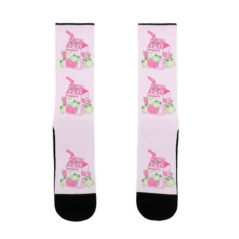 Kawaii Strawberry Frog Milk Socks