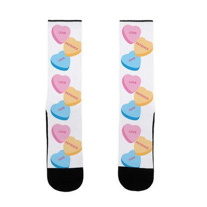 Love, Patience, Pain Candy Hearts (Thank U, Next Parody) Socks