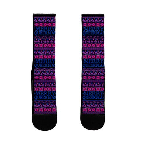 Merry Queermas Bisexual Pride Christmas Sweater Socks