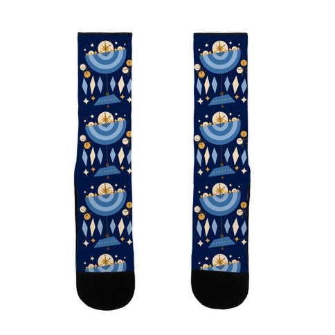 Mid-Century Modern Menorah (Hanukkah) Socks