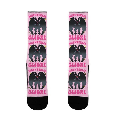 Mothterial Gworl Mothman Parody Socks