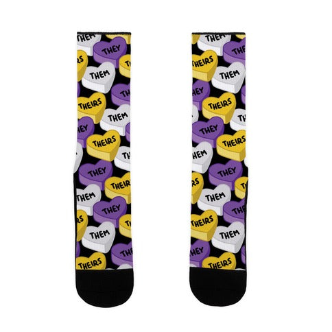 Nonbinary Pronoun Candy Hearts Socks