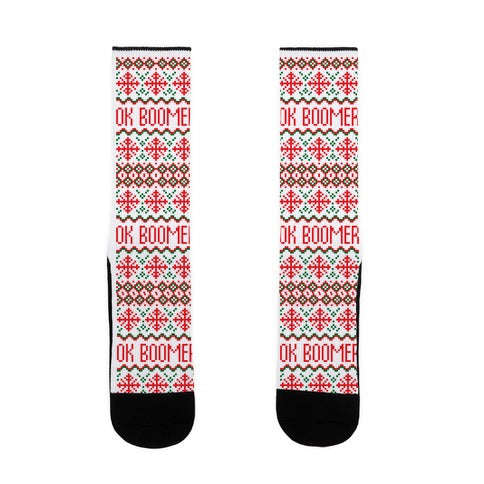 Ok Boomer Ugly Christmas Sweater Socks