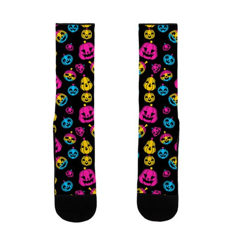 Pansexual Pride Jack-o'-Lanterns Pattern Socks
