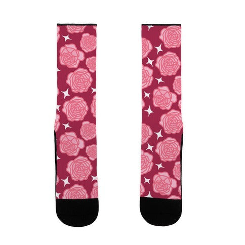 Pink Sparkle Roses Pattern Socks