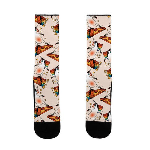 Rad Unicorn Skateboarding a Pizza Tattoo Socks