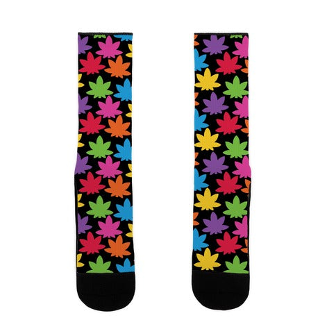 Rainbow Pot Leaf Pattern Socks