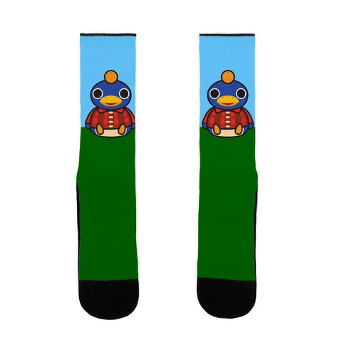 Roald Sitting With An Orange On His Head (Animal Crossing) Socks