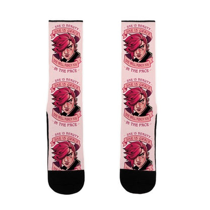 She is Beauty, She Is Grace, She will Punch You In The Face Socks
