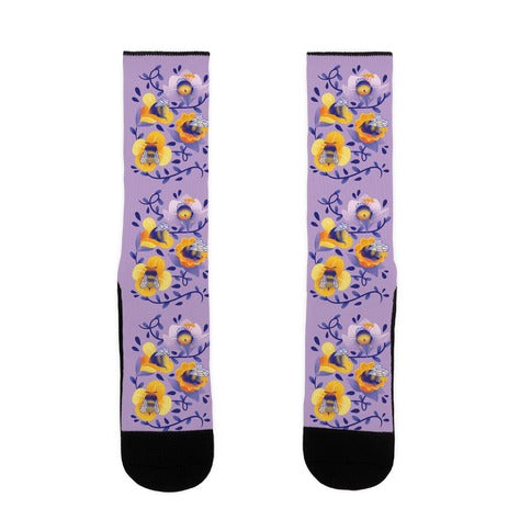 Sleepy Bumble Bee Butts Floral Socks