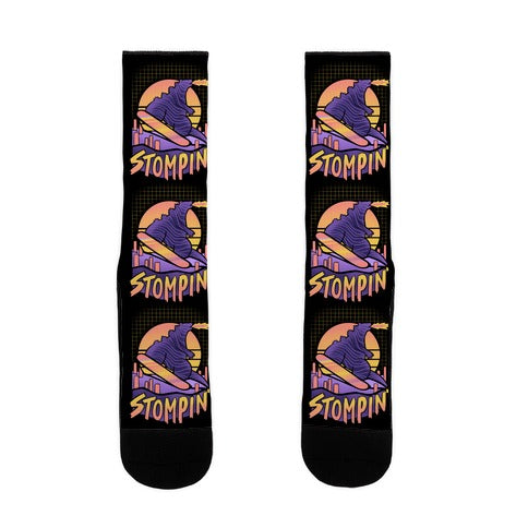 Stompin' Snowboarding Godzilla Socks