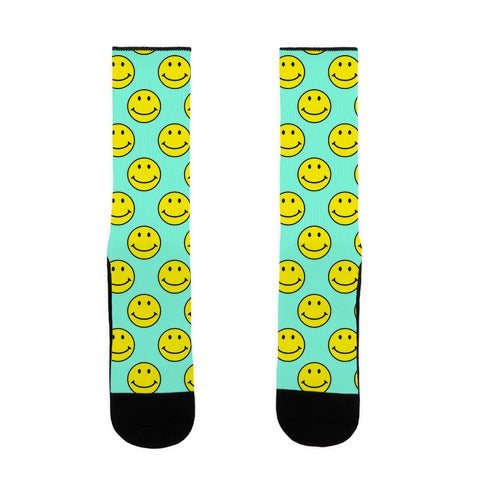 Teal Smiley Face Pattern Socks