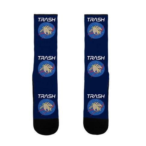 Trash Raccoon Nasa Logo Parody White Print Socks
