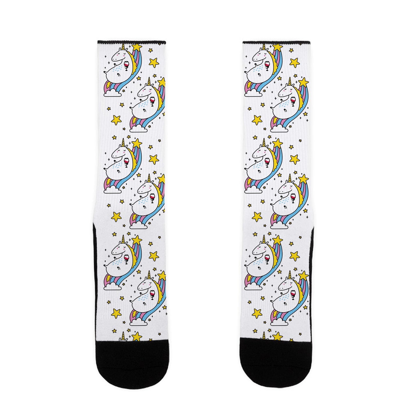 Unicorn Drinking Wine On Rainbow Socks