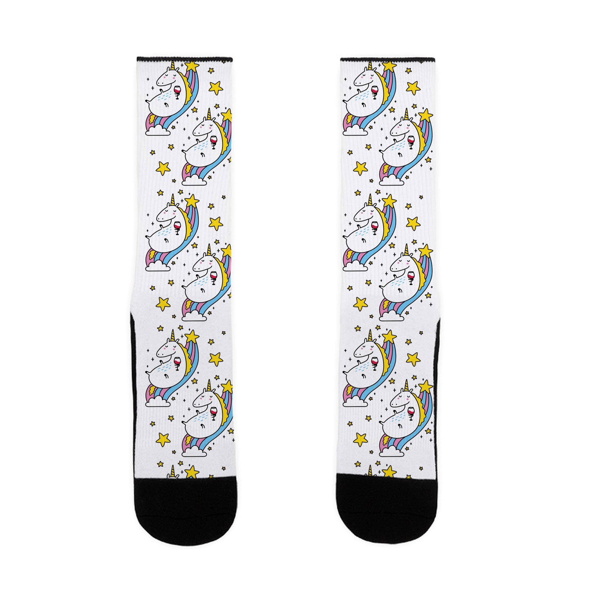 Unicorn Drinking Wine On Rainbow Socks