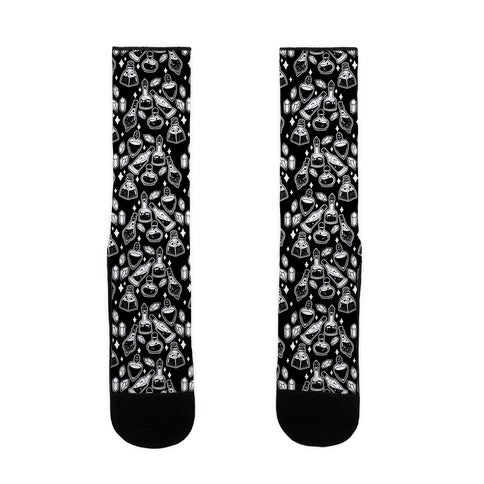 White On Black Potions Pattern Socks