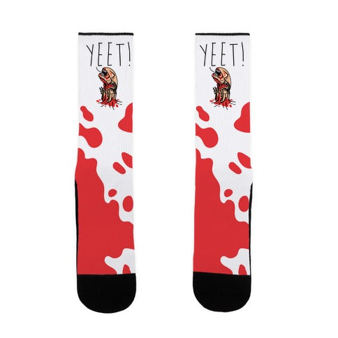 Yeet Alien Parody White Print Socks