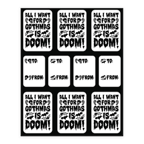 All I Want for Gothmas Is Doom Parody Sticker Sheet