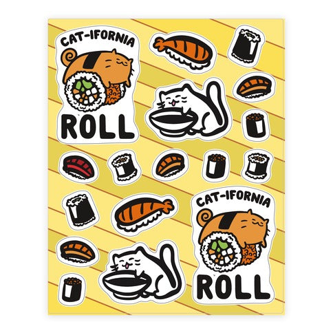 California Cat Roll and Sushi  Sticker Sheet