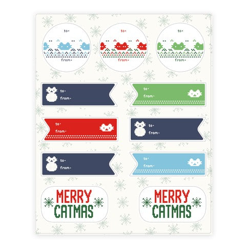 Cat Ugly Sweater Gift Tags Sticker Sheet