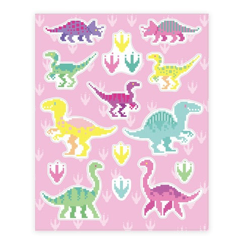 Cute Pastel Pixel Dinosaur  Sticker Sheet