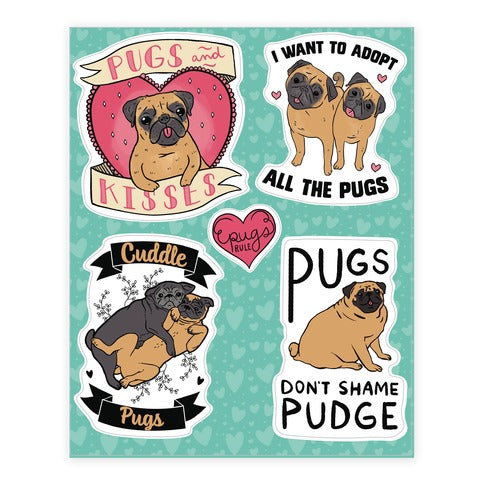 Cute Pug  Sticker Sheet
