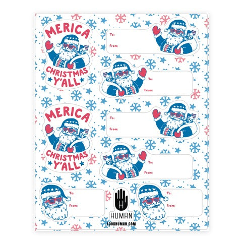 Merica Christmas Gift Tag  Sticker Sheet