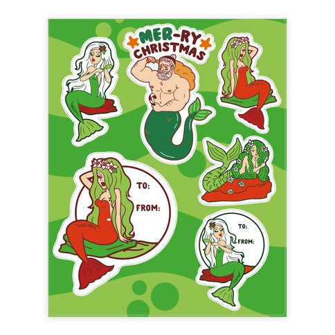 Merry Mermaid Gift Wrap  Sticker Sheet