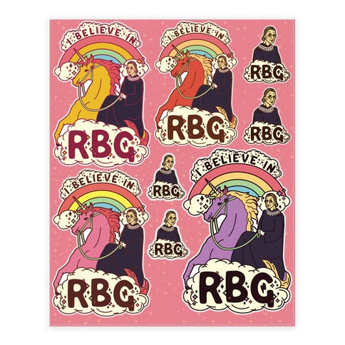 Ruth Bader Ginsburg on a Unicorn  Sticker Sheet