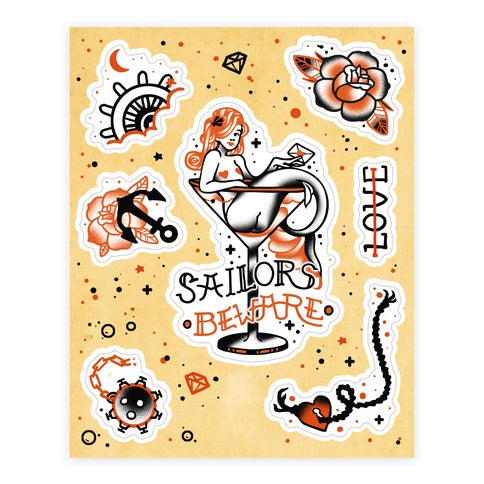 Sailors Beware Classic Tattoo  Sticker Sheet