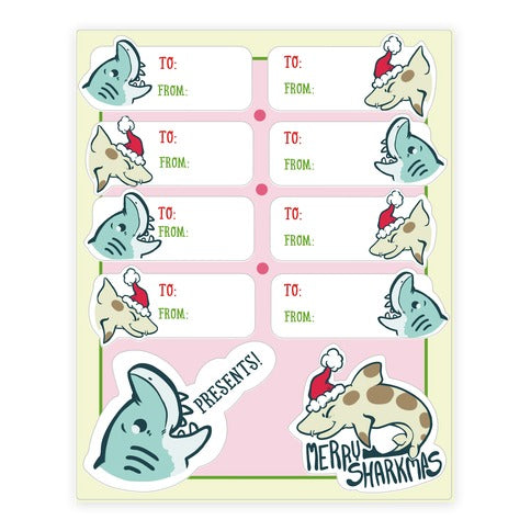 Shark Christmas Tag  Sticker Sheet