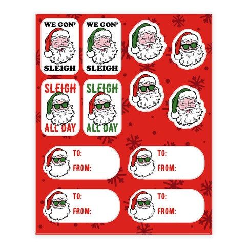 Sleighing Santa Gift Tags Sticker Sheet